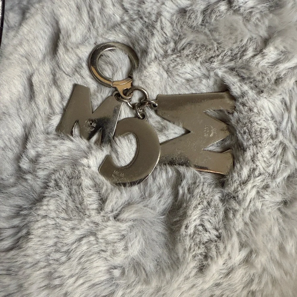 MCM Olive Green Tangerine and Silver Bag Charm Key Holder